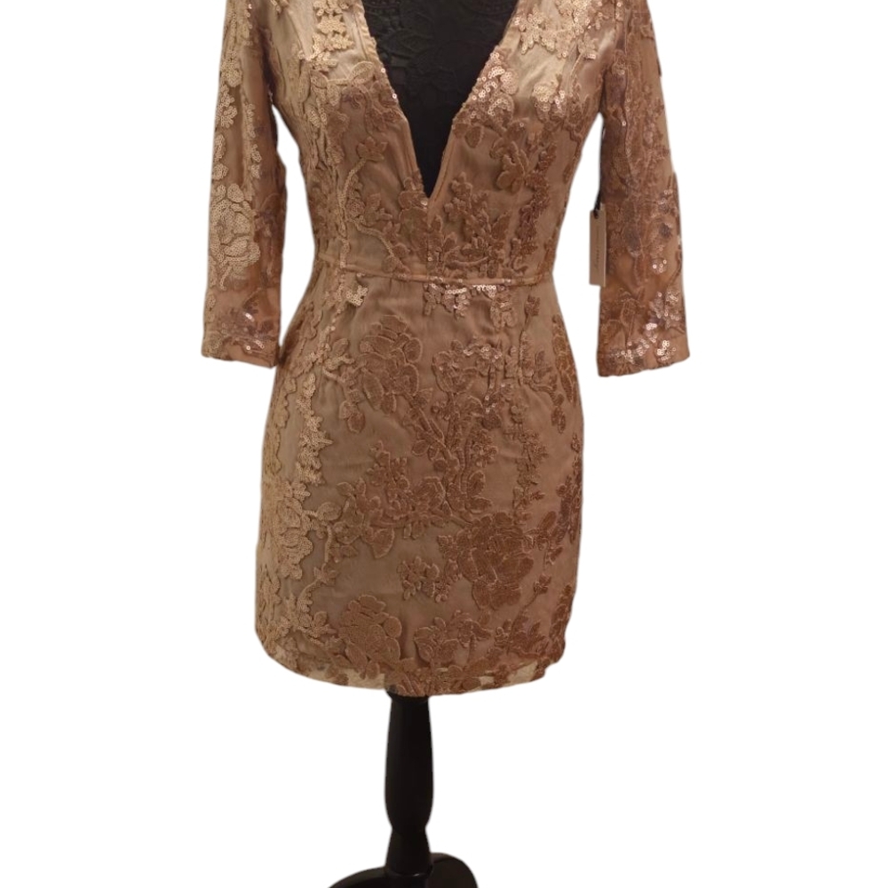 Lovers + Friends Brown Sequin Plunge Sheath Dress